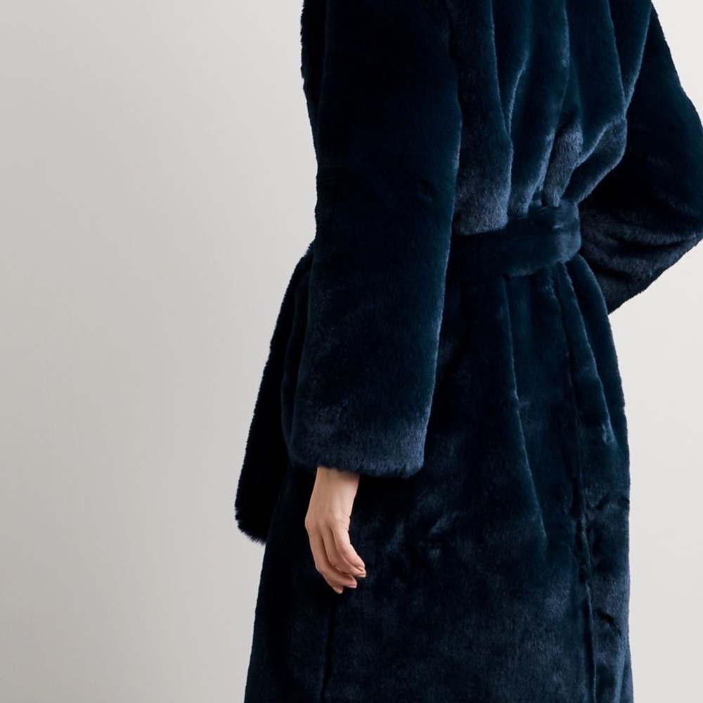 REFORMATION Navy Faux Fur Coat